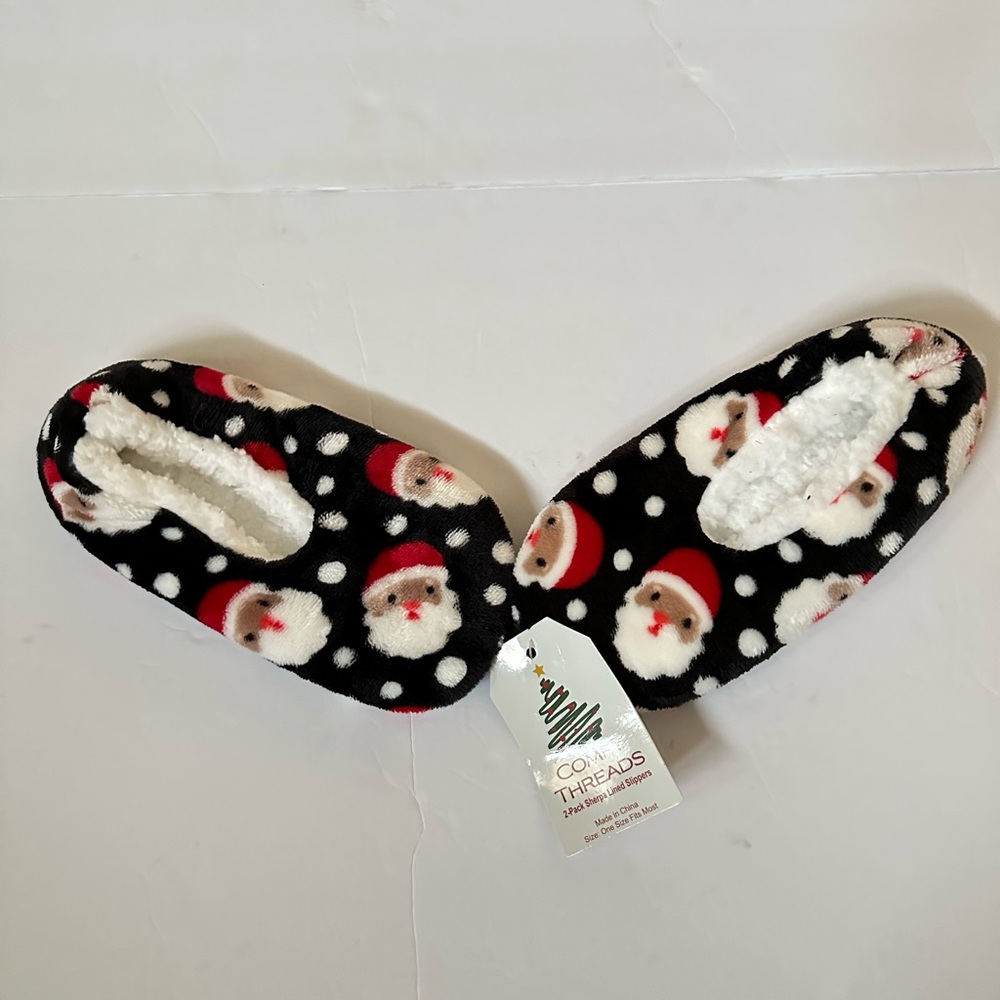 Christmas Santa Claus sherpa lined slippers